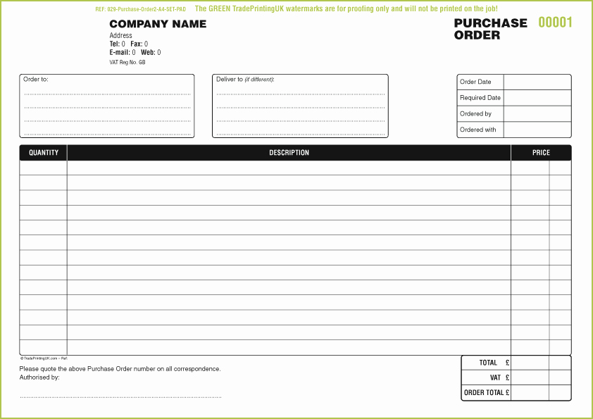 Carbonless Purchase order Sets Using Free Purchase order