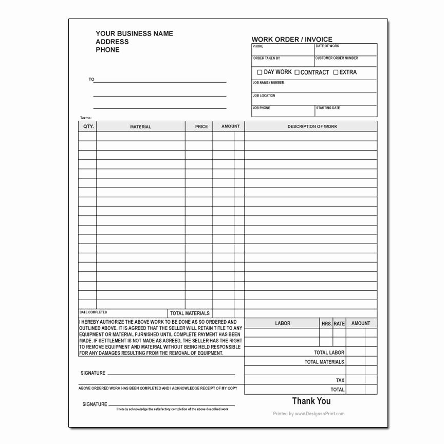 Carbonless Work order forms Customized