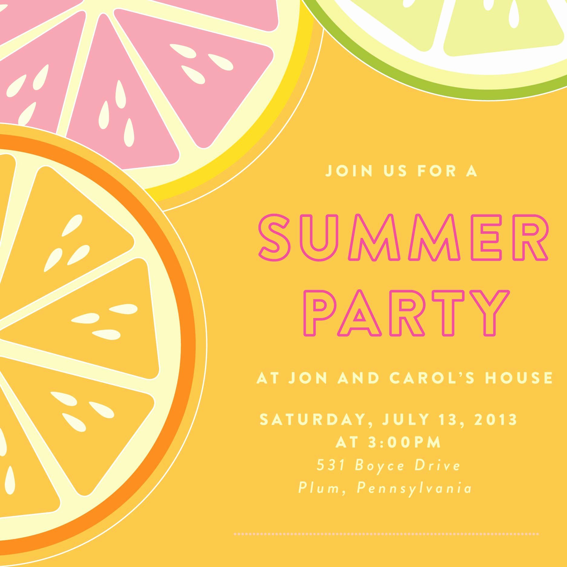 Card Template Summer Party Invitation Template Card