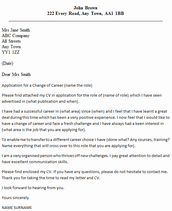Career Change Cover Letter Example Icover