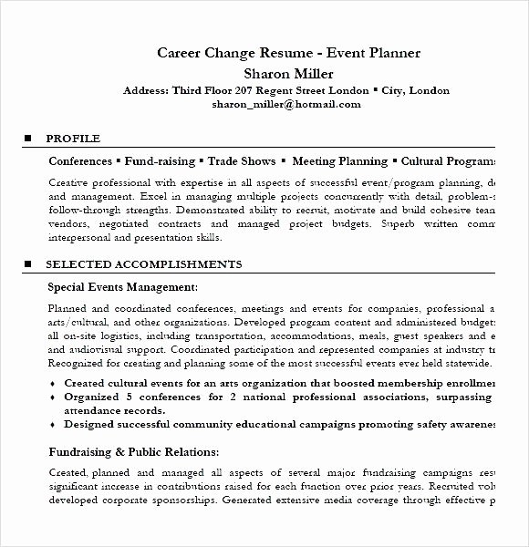 career change resume event planner resume sample pdf