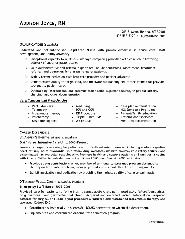 Careerperfect Healthcare Nursing Sample Resume