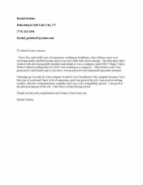 Caregiver Cover Letter No Experience