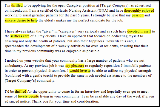 caregiver cover letter sample