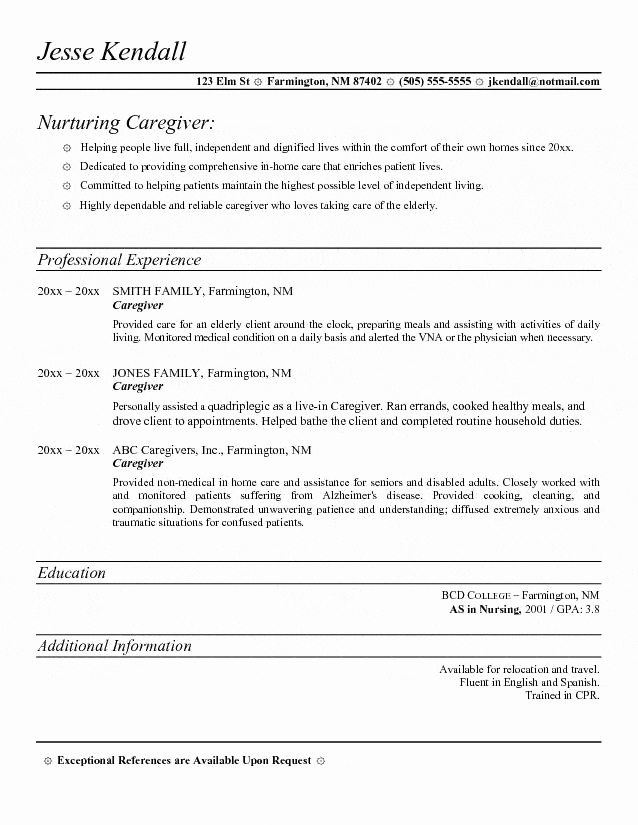 Caregiver Resume