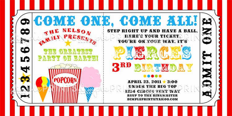 Carnival Ticket Printable Invite Dimple Prints Shop