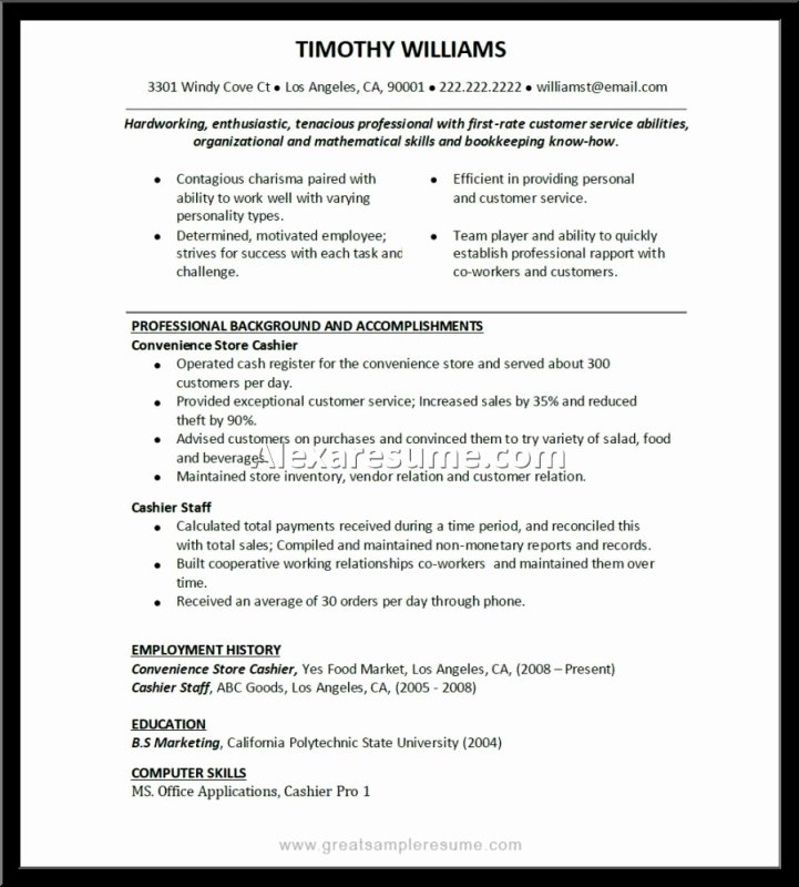Cashier Job Description for Resume