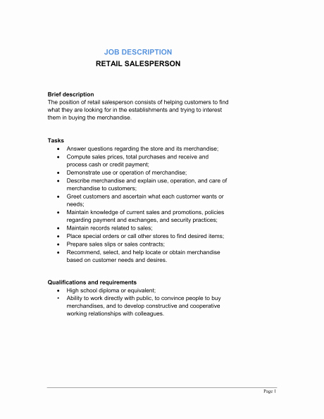 Cashier Job Description Resume