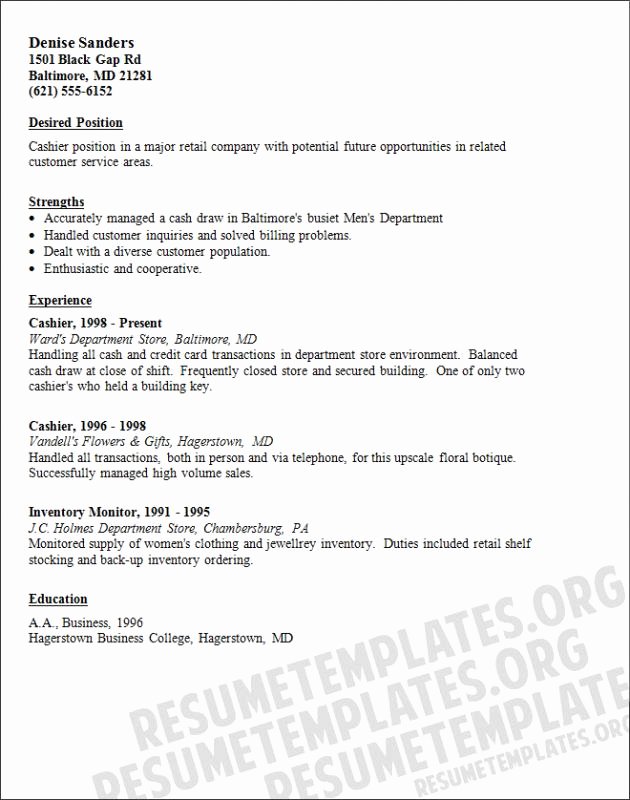 cashier job resume