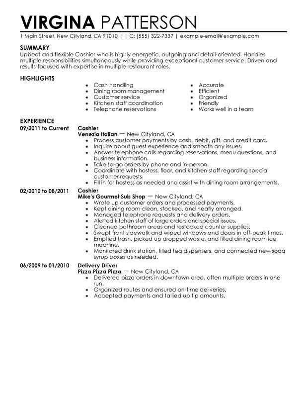 Cashier Resume Examples – Free to Try today