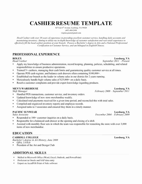 Cashier Resume Objective