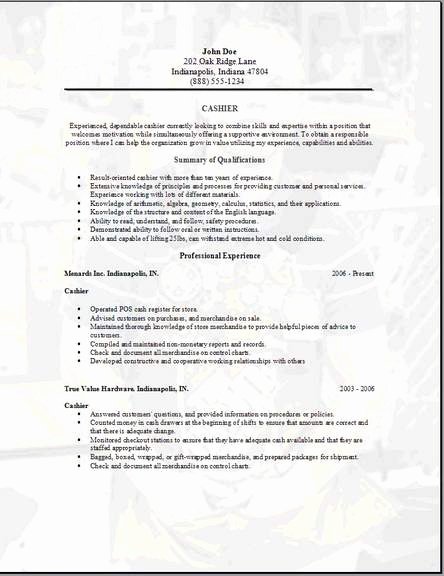 Cashier Resume Occupational Examples Samples Free Edit