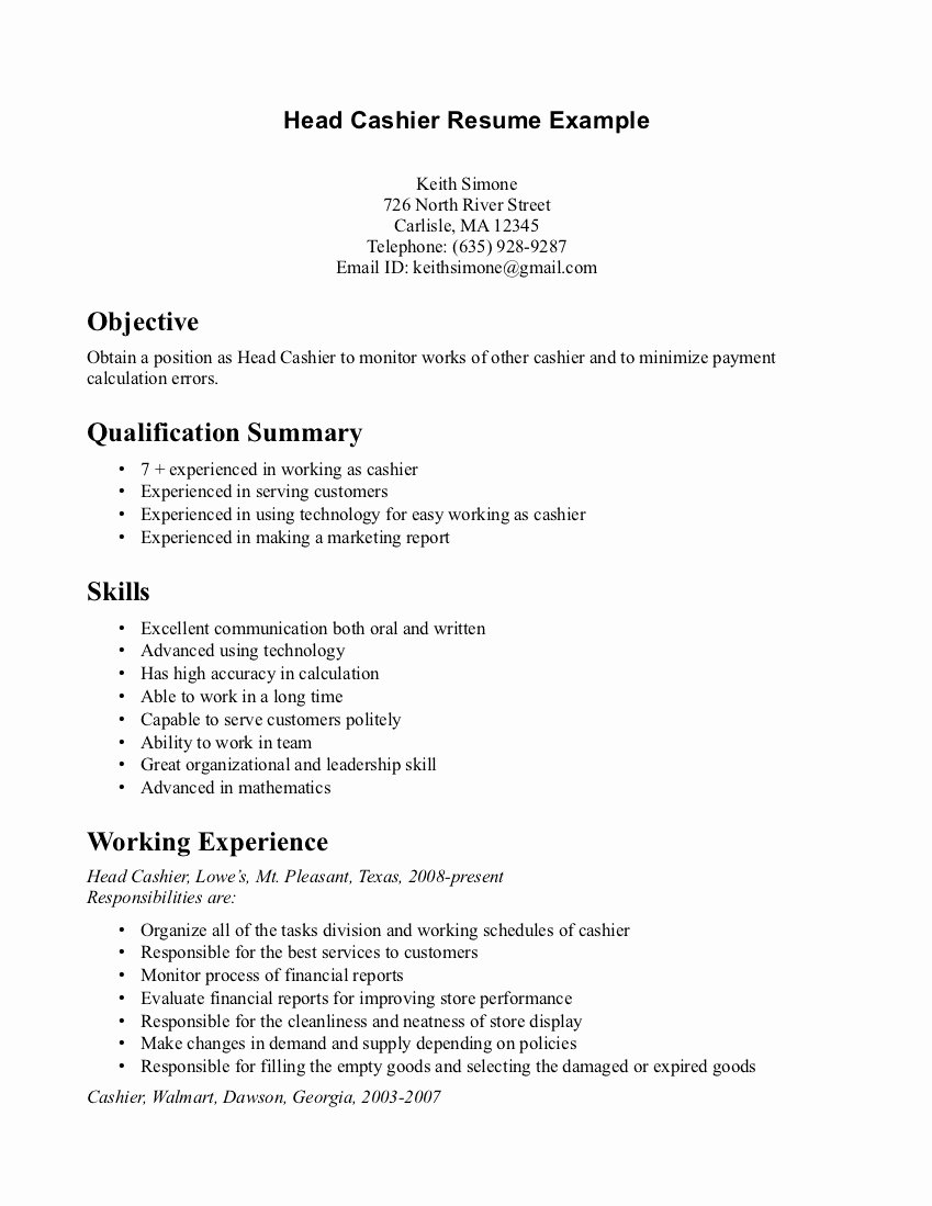 cashier resume sample