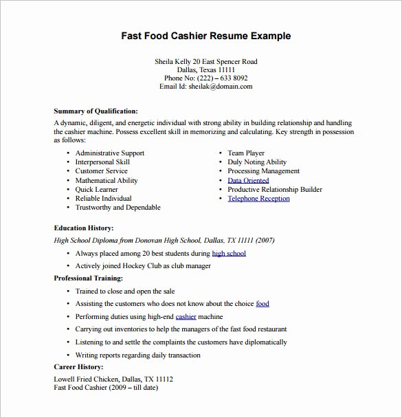Cashier Resume Template 9 Free Word Excel Pdf Psd
