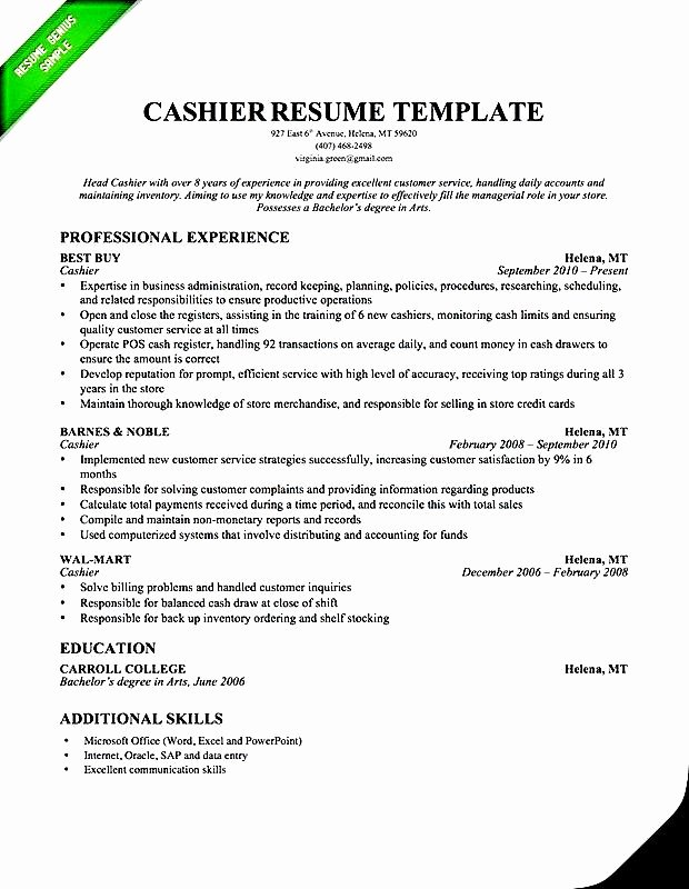Cashier Resume Template Professional Free Samples