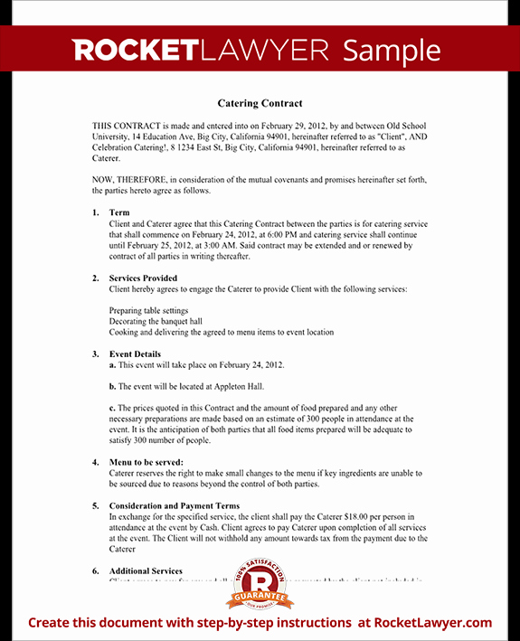 Catering Contract Catering Contract Template with Sample