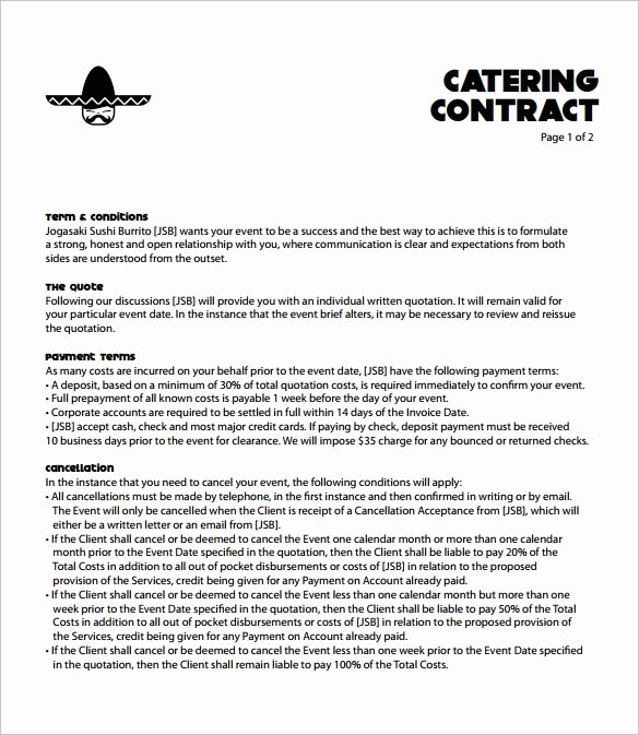 Catering Contract Template 9 Download Free Documents In