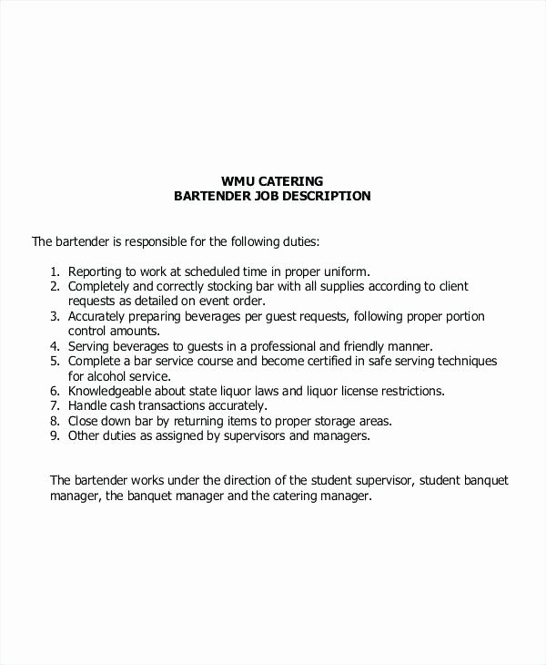 Catering Job Description for Resume Fiveoutsiders