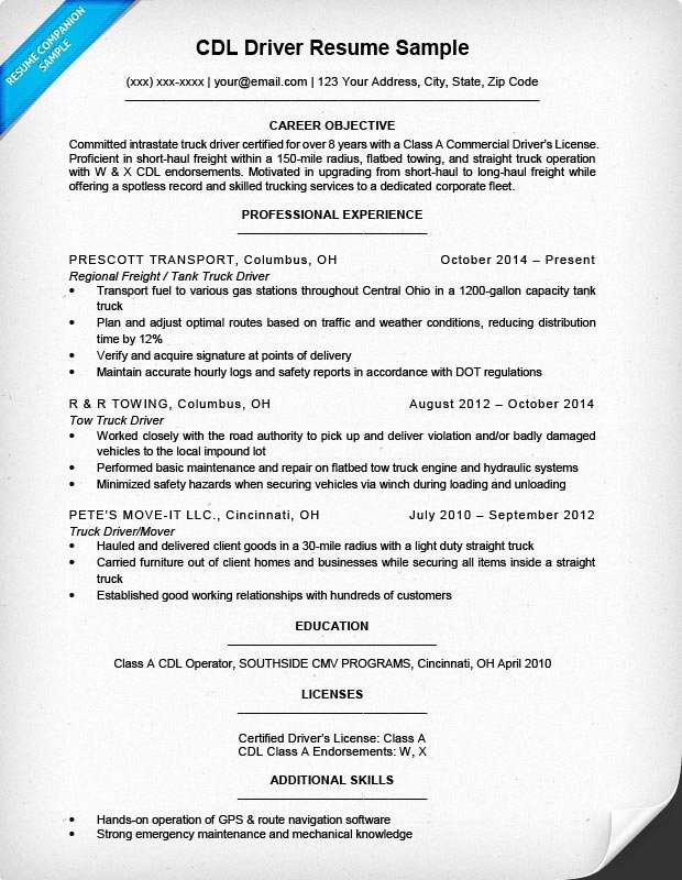 Cdl Driver Resume Sample &amp; Writing Tips