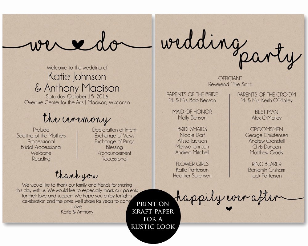 Ceremony Program Template Printable Wedding Programs