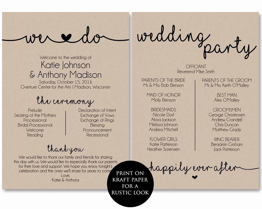 ceremony program template printable