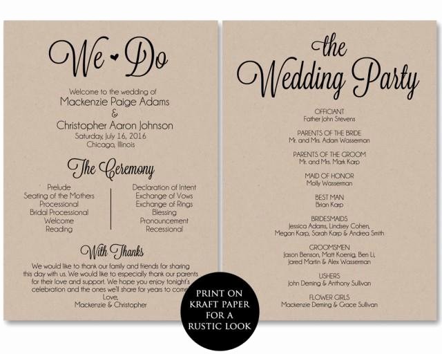 Ceremony Program Template Wedding Program Printable We