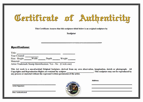 Certificate Authenticity Template