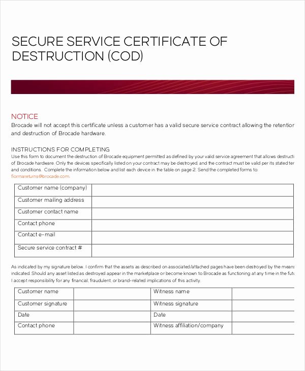 Certificate Of Data Destruction Template