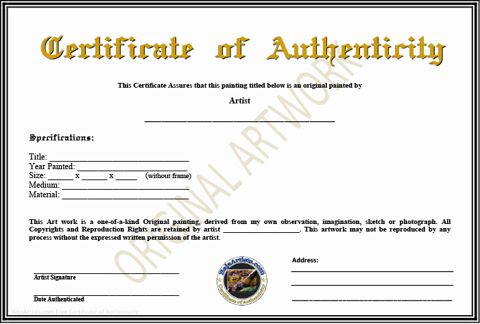 Certificate Of Authenticity Template Certificate