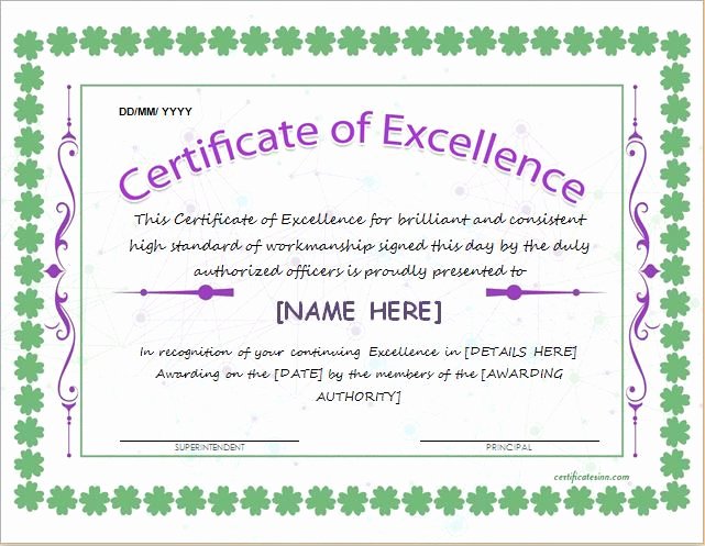 Certificate Of Excellence Template for Ms Word Download at