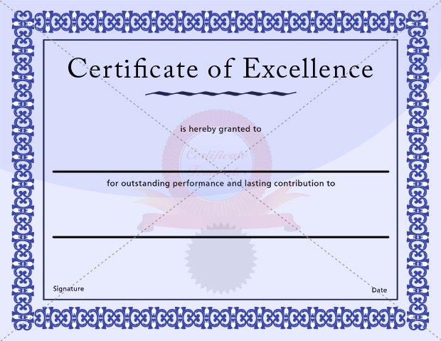 Certificate Of Excellence Template