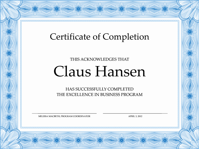 Certificate Of Pletion Blue Fice Templates