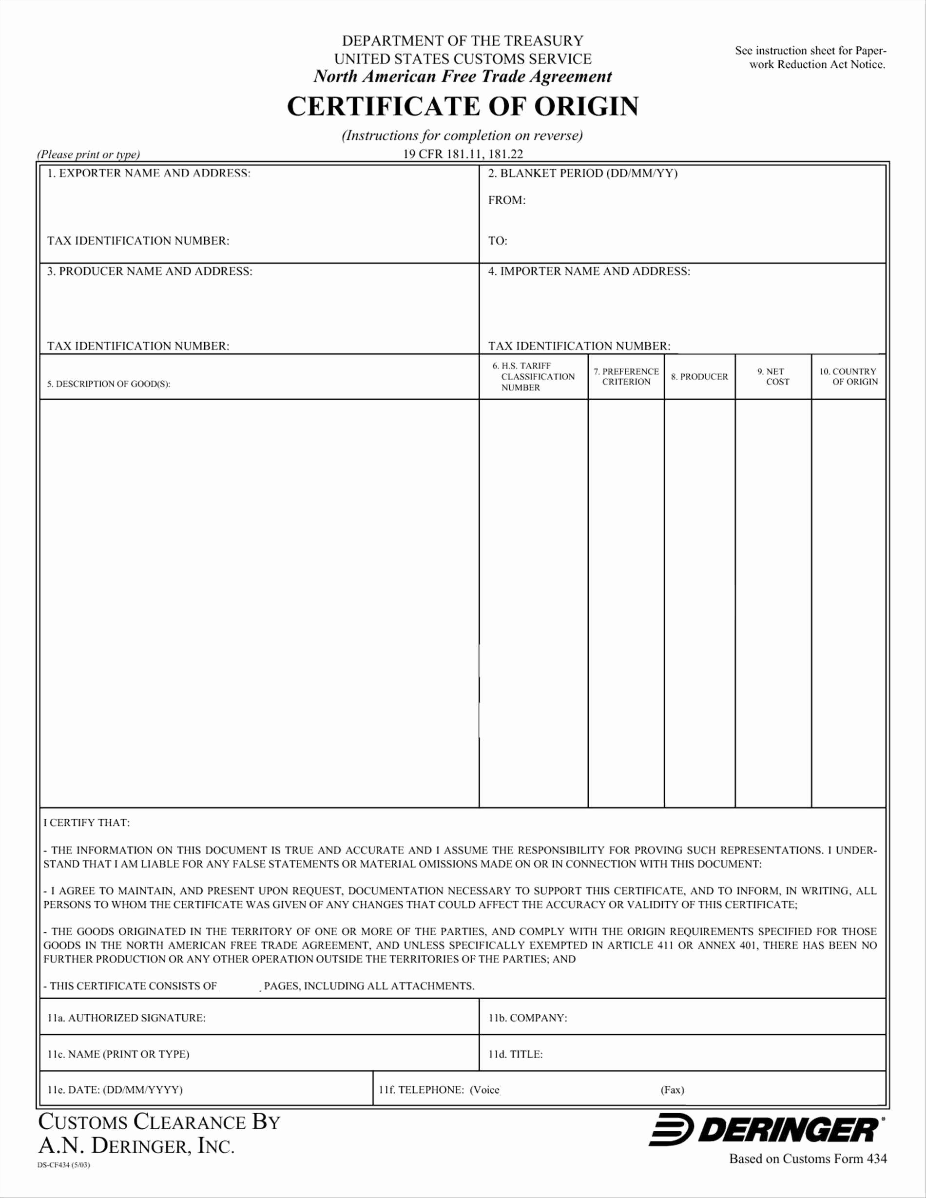 Certificate Of Origin Template Excel