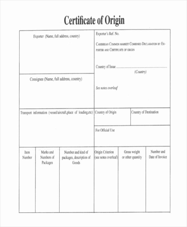 Certificate origin Template