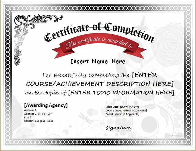 Certificates Of Pletion Templates for Ms Word