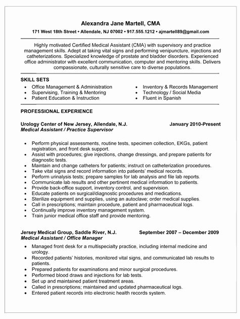 certified medical assistant cma resume summary sample include skill sets