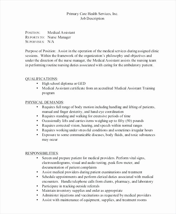 Certified Medical assistant Job Description for Resume