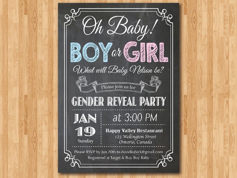 Chalkboard Gender Reveal Invitation Baby Boy or Girl