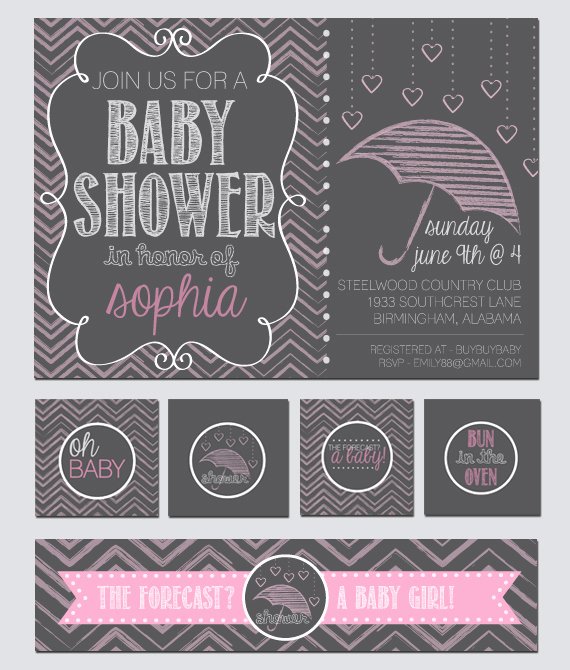 Chalkboard Umbrella Printable Party Invitation