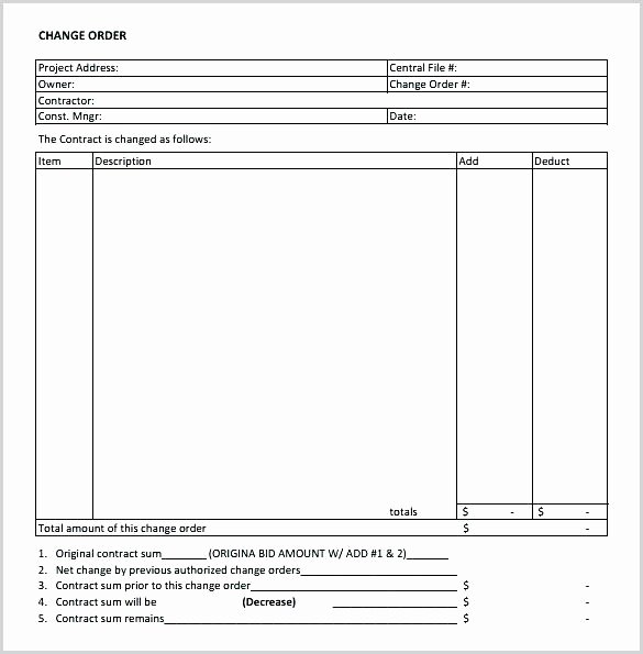 Change order Template for Construction New Field Work