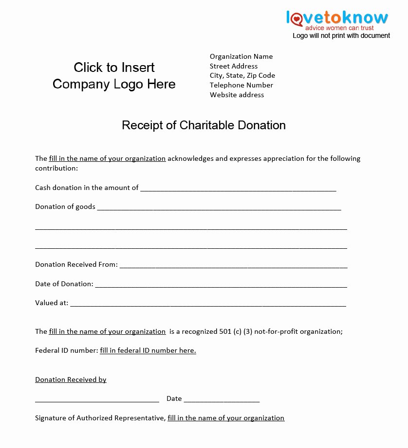 Charitable Donation Receipt form Templates Resume
