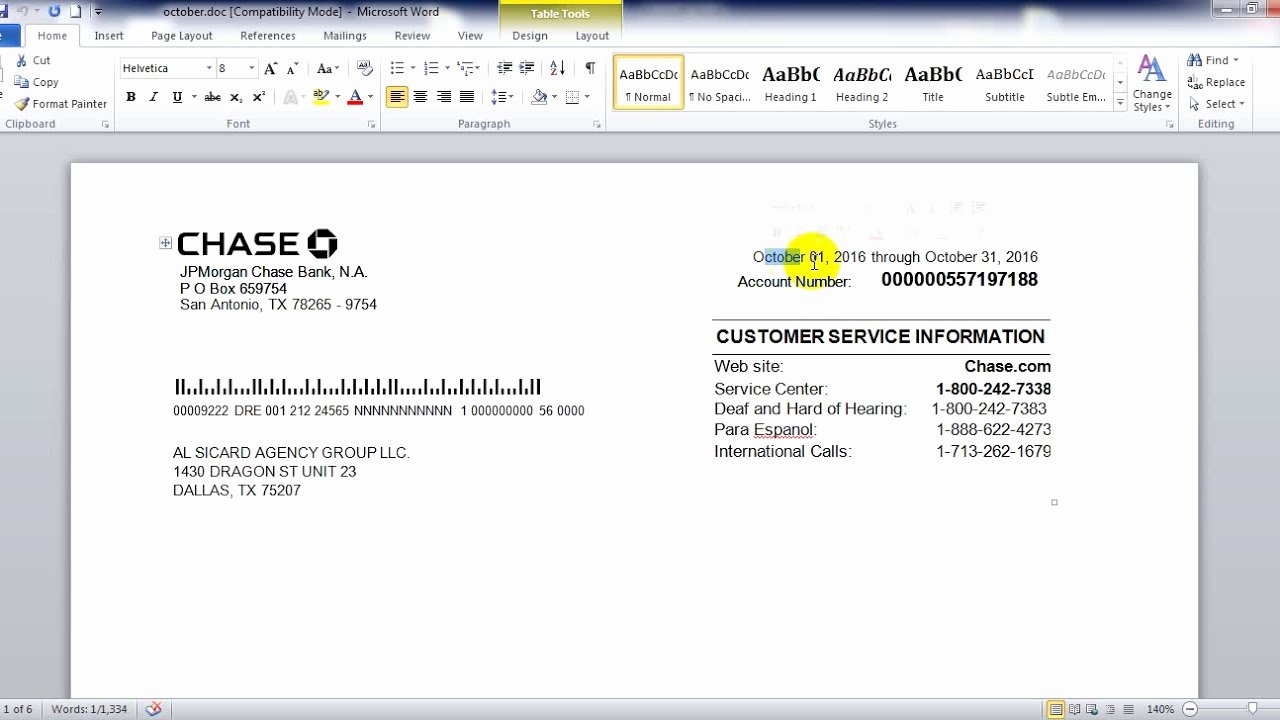 Chase Bank Statement In Word Psd File