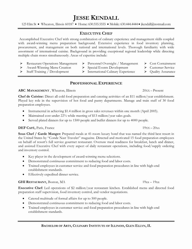Chef Resume Objective