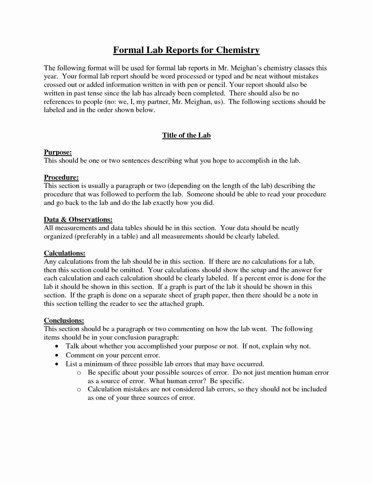 Chemistry formal Lab Report format