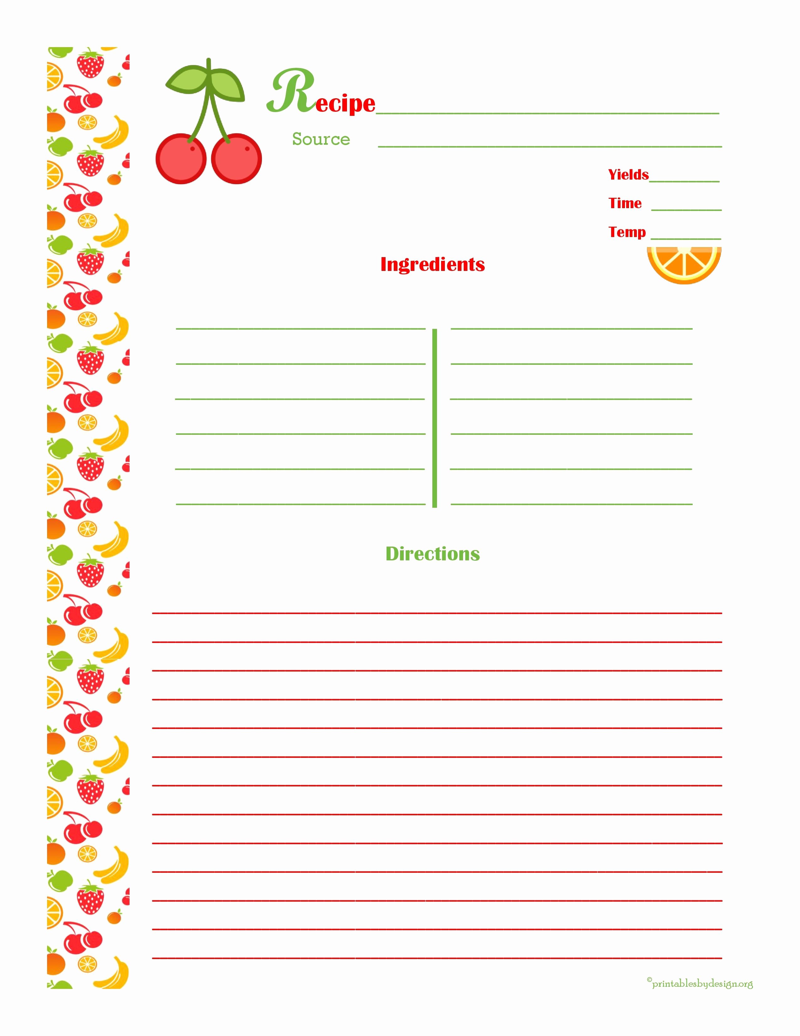 Cherry &amp; orange Recipe Card Full Page