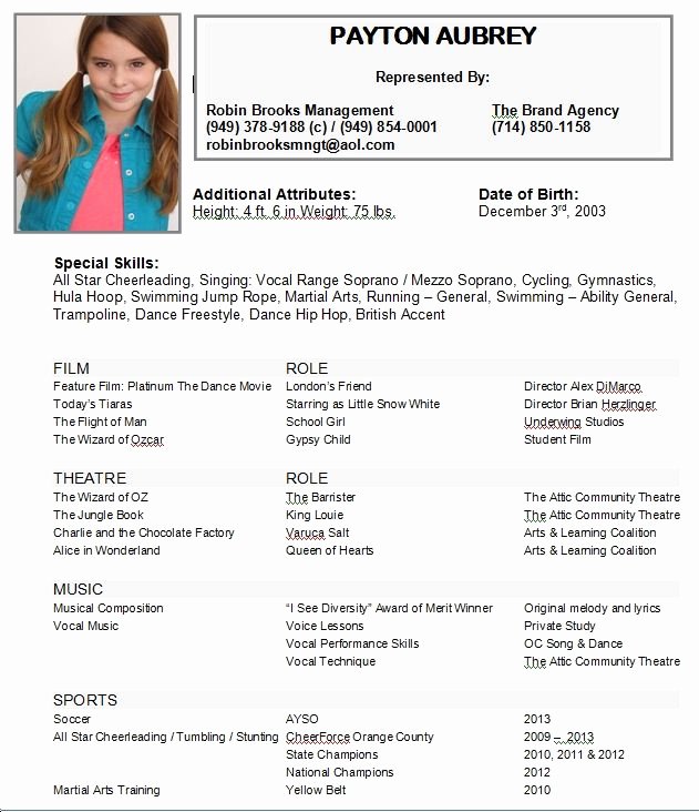 Child Acting Resumes Actor Resume Kids Examples You the