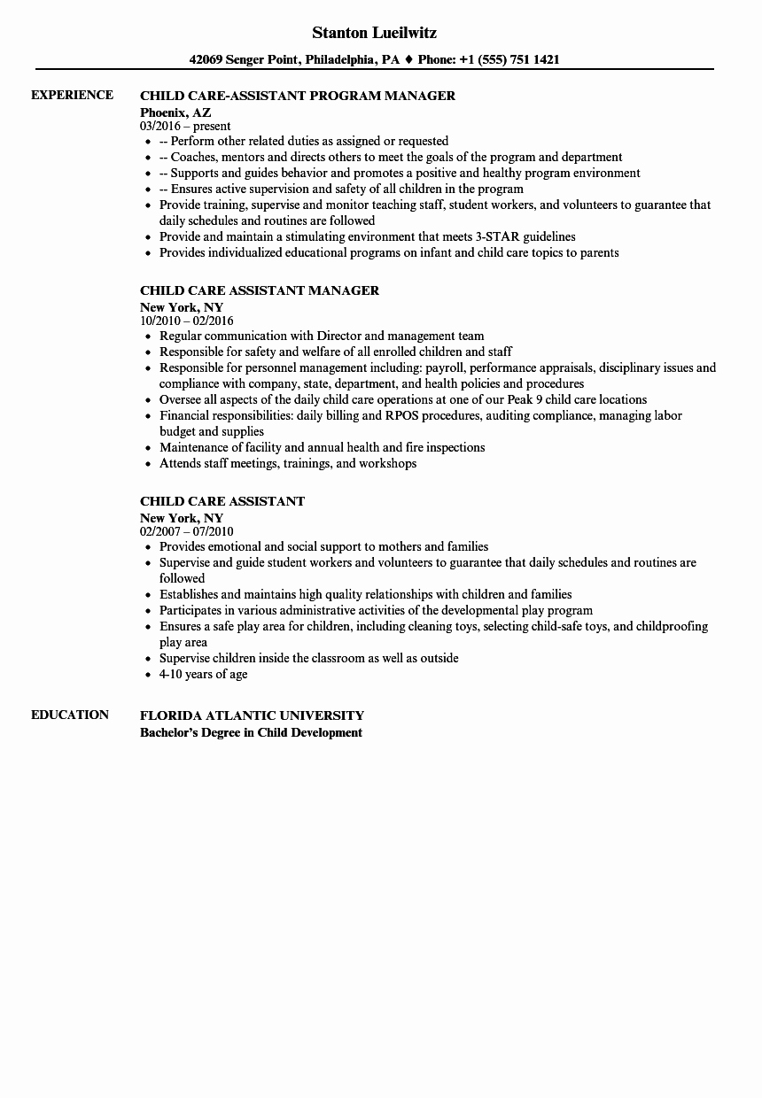 Child Care assistant Resume Samples