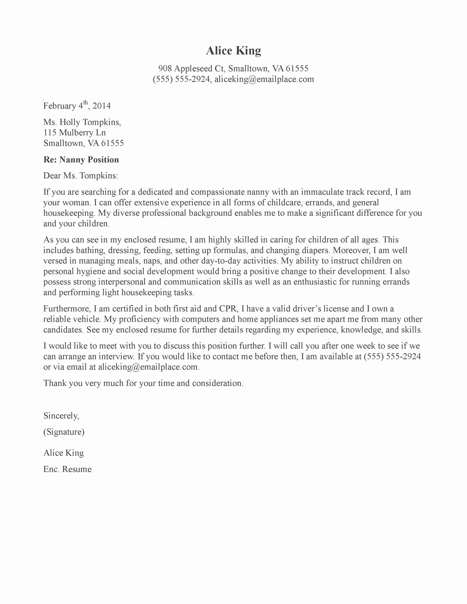 Child Care Cover Letter Example Sample Cover Letter for