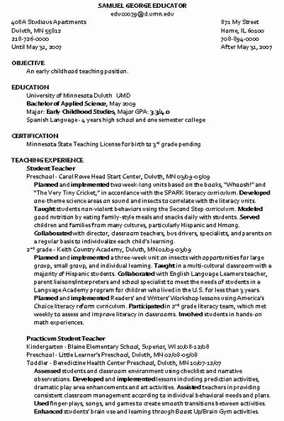 Child Care Instructor Resume Sample