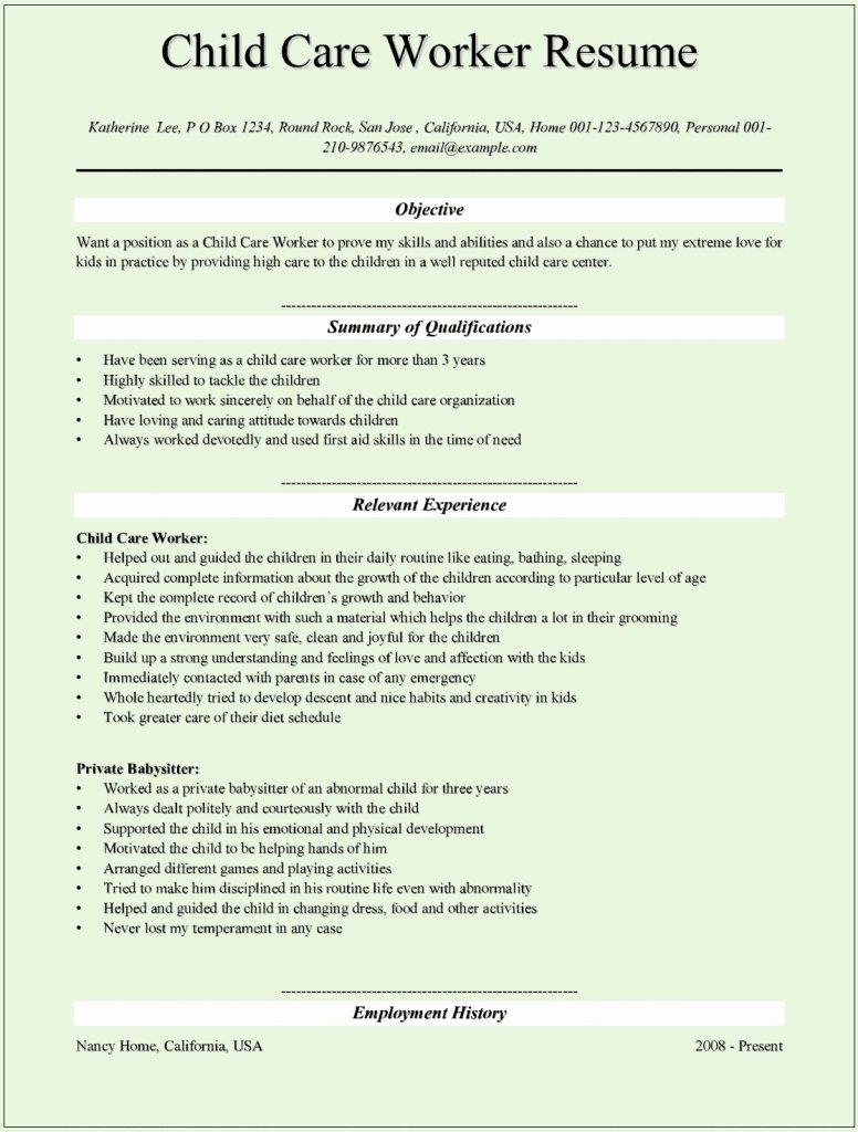 Child Care Provider Resume Template